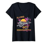 Womens Flying Into Kindergarten Fighter Jet Plane Back To School V-Neck T-Shirt