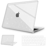 NPUOLS Coque Compatible avec MacBook Air 13,6" 2024 2022 Modèle A3113 A2681 M3 M2, Etui Housse Coque de Protection Rigide en Plastique Cristal+Clavier en TPU Version EU, Paillette Transparente