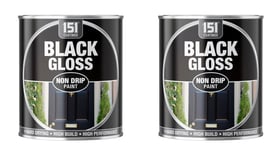 2x 151 Wood Metal Brick Interior Exterior Non-Drip Gloss Paint 300ml - Black