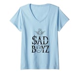 Womens Junior Sad Boyz Crying Cherub Angel With Halo And Wings V-Neck T-Shirt