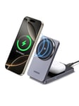 UGREEN 15W MagFlow MagSafe Charger for iPhone 16, Qi2 15W Wireless Charger Stand, 2-in-1 Mag Safe Charger Stand Compatible with iPhone 12/13/14/15/16 Series, AirPods 4/3/2/Pro 1/2