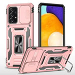 vumebao Coque pour Samsung A52 avec, Support 360° Rotatif Full Protection de la Caméra en PC Dur Anti-Chut Renforcée Armor Heavy Duty Antichoc Bumper Etui pour Samsung A52 Rose