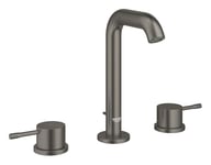 GROHE Essence 20296AL1 Mitigeur lavabo 3 trous avec bonde pop-up (montage sur bec, taille M 193 mm, levier en métal à double poignée, disque céramique, aérateur économiseur d'eau 5,7 l/min), graphite