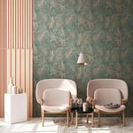 A.S. Création Natural Living 386382 Jungle Wallpaper Green Blue PVC-Free Palm Trees Petrol 10.05 x 0.53 m Made in Germany