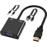 1080P HDMI till VGA-adapter, omvandlare (hane till hona) med ljudkabel och Micro USB-laddningskabel för PC, bärbar dator, projektor, HDTV, PS4/3 Xbox