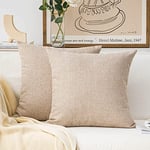 Home Brilliant Light Beige Cushion Covers 60cm x 60cm Pack of 2, Lined Linen Cushion Cover, Throw Pillowcases for Office Couch Sofa, 24 inch, (60 x 60 cm, Light Linen)