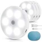 Aigostar Lot de 4 6500K Veilleuse Enfant avec Détecteur de Mouvement, Lampe de Placard avec Bande Magnétique Adhésive, 0.5W Lampe Nuit Rechargeable USB pour Chambre, Cuisine, Couloir, Escalier