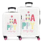 Enso Be Happy Set de Bagages Rose 55/68 cms Rigide ABS Serrure à combinaison 104L 4 roues doubles Bagage à main