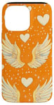 Coque pour iPhone 14 Pro Max Pois orange bohème avec ailes d'ange et cœur