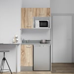 Cuisibane - Kitchenette K00L - 100 cm - emplacements frigo top et micro-ondes-Bois-Cromo-évier à gauche