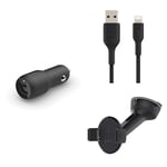 Belkin Premuim Car Bundle(37W Dual Port Fast Car Charger & USB-A to Lightning 1m charging cable & Universal Mount)