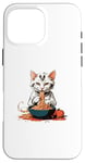 Coque pour iPhone 16 Pro Max Chat mignon mangeant des pâtes