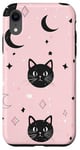 Coque pour iPhone XR Rose Art Déco Pois Phases de Lune Cristal Sorcière Noir