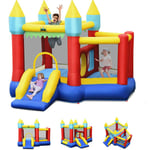 Goplus - Château Gonflable pour Enfants, Toboggan et Panier De Basket, Aire de Jeux Gonflable avec Basket Et 100 Balles, Exterieur Et Interieur, 3-10