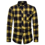 RIQWOUQT Homme Chemise Fleurie Manches Longues,Les Vêtements pour Hommes À Carreaux Jaunes Et Noirs Tops Chemise Formelle pour Hommes Tops Casual Business Plaid Impression À Manches Longues Social