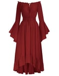 SCARLET DARKNESS Costume Viking médiéval pour Femme, Robe Cottagecore à Lacets et épaules dénudées, vin Rouge M