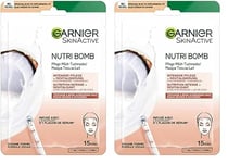 GARNIER Skin Active - Masque Visage Tissu Nutri Bomb - Nutrition Intense & Revitalisant - Lait de Coco & Acide Hyaluronique - Vegan & Cruelty Free - Peaux Sèches & Fatiguées - x1 (Lot de 2)