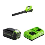 Greenworks 40V Souffleur à Batterie Axial de Feuilles Mortes sans Fil, avec Régulateur de Vitesse, 177 km/h, 11,05 m³/Min, Batterie 4Ah et Chargeur, Garantie 3 Ans G40ABK4