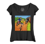 T-Shirt Femme Col Echancré Tintin Tour De France Maillot Jaune Bd Vintage