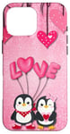 iPhone 16 Pro Max Penguin Love - Cute Pink Valentine's Day Sweetheart Penguins Case