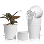 T4U 6 Pcs Pots de Fleurs en Plastique Blanc 14 cm d'Auto-Arrosant, Pot de Fleur de Système d'arrosage Convient aux Jardins de Balcon Intérieurs et Extérieurs