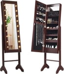 Armoire a Bijoux sur Pied Rangemen avec Miroir Plein Longueur & Lumieres LED Autoportante Verrouillable