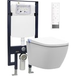 BERNSTEIN - Toilettes japonaises céramique Bâti-support WC japonais suspendus avec Télécommande, filtre odeur, Séchoir air chaud, veilleuse LED