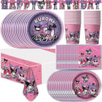 Kuromi Födelsedagsfest Dekoration My Melody Festtillbehör Rosa Duk Koppar Ballonger 9 Tallrikar Banderoll Baby Shower Tillbehör Leksak Tableware 81pcs