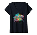 Womens Marimbist Musician Vibraphonist Watercolor Splash Marimba V-Neck T-Shirt