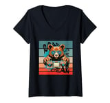 Womens Bear boombox retro vintage sunglasses cool music paws detail V-Neck T-Shirt