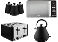 Tower Sera Black Kettle 4 Slice Toaster Microwave & Canisters Matching Set of 6