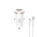 XO billaddare CC56 PD 30W QC 1x USB 1x USB-C vit + USB - microUSB-kabel