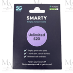 Smarty £20 Sim Card Pay As You Go 3G 4G 5G (Runs on Three Network in the UK)