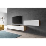 Meuble tv bargo iii 300 cm (3x100cm) Lowboard sans led Wotan blanc brillant - Furnix