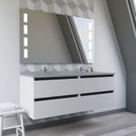 Meuble double vasque 140 cm Arlequin avec miroir Prestige- Vasque Gris- Traverses Noir