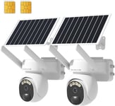 Caméra De Surveillance Sans Fil 4G, Camera Exterieur Sans Fil Solaire, Caméra Solaire Extérieurcaméra Solaire Extérieur 2K, Alarme De Détection De Mouvement, Vision Nocturne En Couleur, Paquet De 2