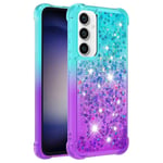 SKALO Samsung S23 FE Juoksuhiekka Glitter Sydämet TPU kuori - Turkoosi-Violetti