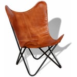 Fauteuil chaise siège lounge design club sofa salon papillon cuir véritable marron