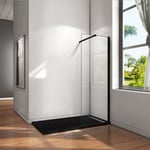 Aica Paroi De Douche 130x200cm Noire Mat En 8mm Verre Anticalcaire Livré Avec La Barre De Fixation Extensible Noire Mat