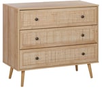 Commode Chiffonnier 3 Tiroirs Cannage Décoratif en Rotin Meuble de Rangement Idéal pour Chambre ou Salon Scandinave Rétro et Boho Beliani