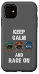 Coque pour iPhone 11 Casques rétro vintage, Go Kart Car Racing, Keep Calm & Race On