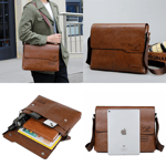 Mens Shoulder Bag for IPAD Leather Business Handbag Men Messenger Bag Large Side