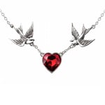 SWALLOW HEART ALCHEMY NECKLACE Red Swarovski Heart Birds Gothic Pendant + POUCH