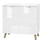 EUGAD Meuble/Armoire Salle de Bain, Meuble sous Vasque, avec Étagère Réglable et Portes, en MDF, Blanc Brillant, 60x30x60cm