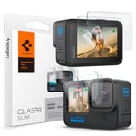 Spigen Verre trempé compatible avec GoPro Hero 12, GoPro Hero 11, GoPro Hero 10, GoPro Hero 9 Black, 6 Pièces (2 protector caméra, 2 protecteurs d'écran en verre, 2 films protecteurs d'écran)