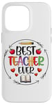 Coque pour iPhone 14 Pro Max Best Teacher Ever Crayon Apple Heart Book