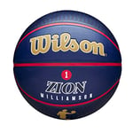 Wilson Ballon de Basket, NBA Player Icon Outdoor, Zion Williamson, New Orleans Pelicans, Extérieur et hall de Sport, Taille: 7, Bleu marine/Doré