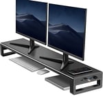 VAYDEER Support Moniteur PC Double avec 4 USB Ports, Rehausseur Ecran en Métal pour 2 Moniteurs, Support de Support Écran Ordinateur en Métal jusqu'à 32" pour PC, Ordinateur Portable - Noir