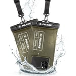 CASE-MATE 2 Pack Marine - IP68 Waterproof Phone Pouch/Case (Regular Size) - Floating Waterproof Phone Case for iPhone 14 Pro Max / 13 Pro Max / 12 Pro Max / 11 / S23 - Detachable Lanyard - OD Green