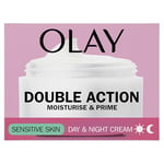 Olay Double Action Moisturise & Prime, Day And Night Cream For Sensitive Skin, For 24H Hydration,50ml